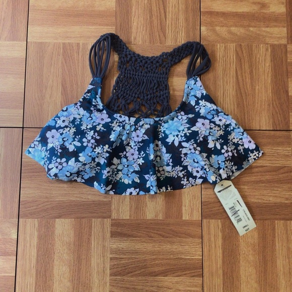 Arizona Jean Co Blue Floral Flounce Bikini Top - Picture 6 of 10